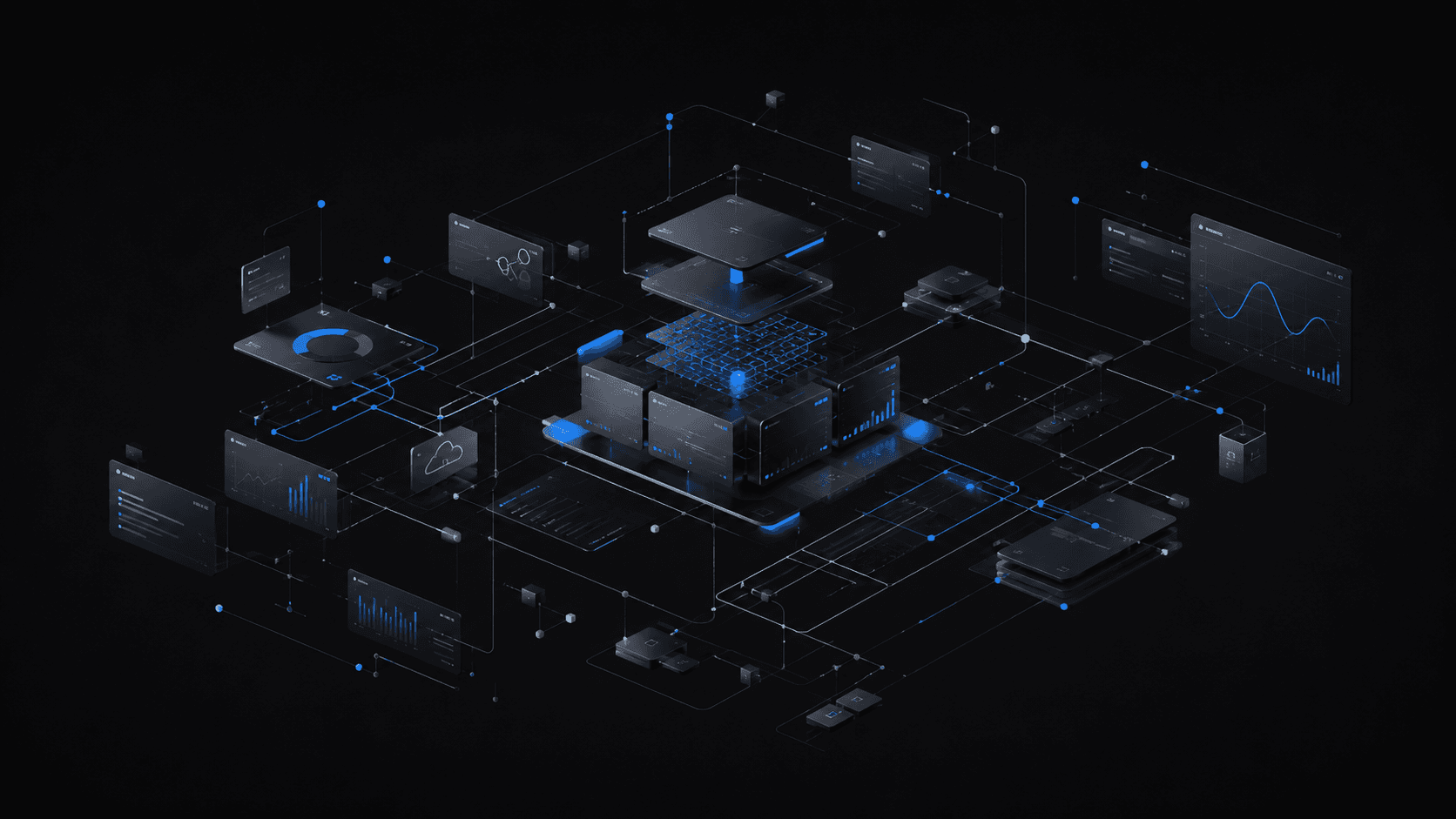 Composição abstrata representando sistemas, dados e conexões